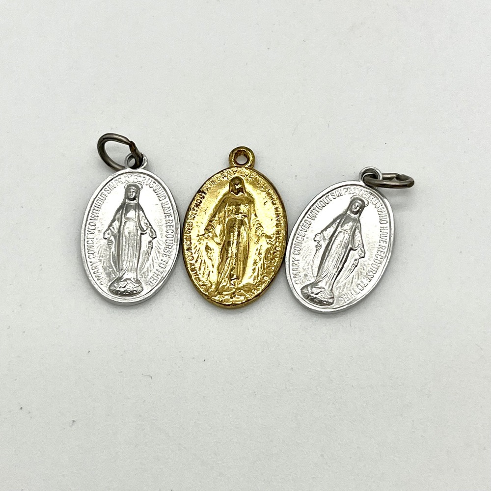 Miraculous Medal Lot Religious Charm Pendant Necklace Silver Gold Tone